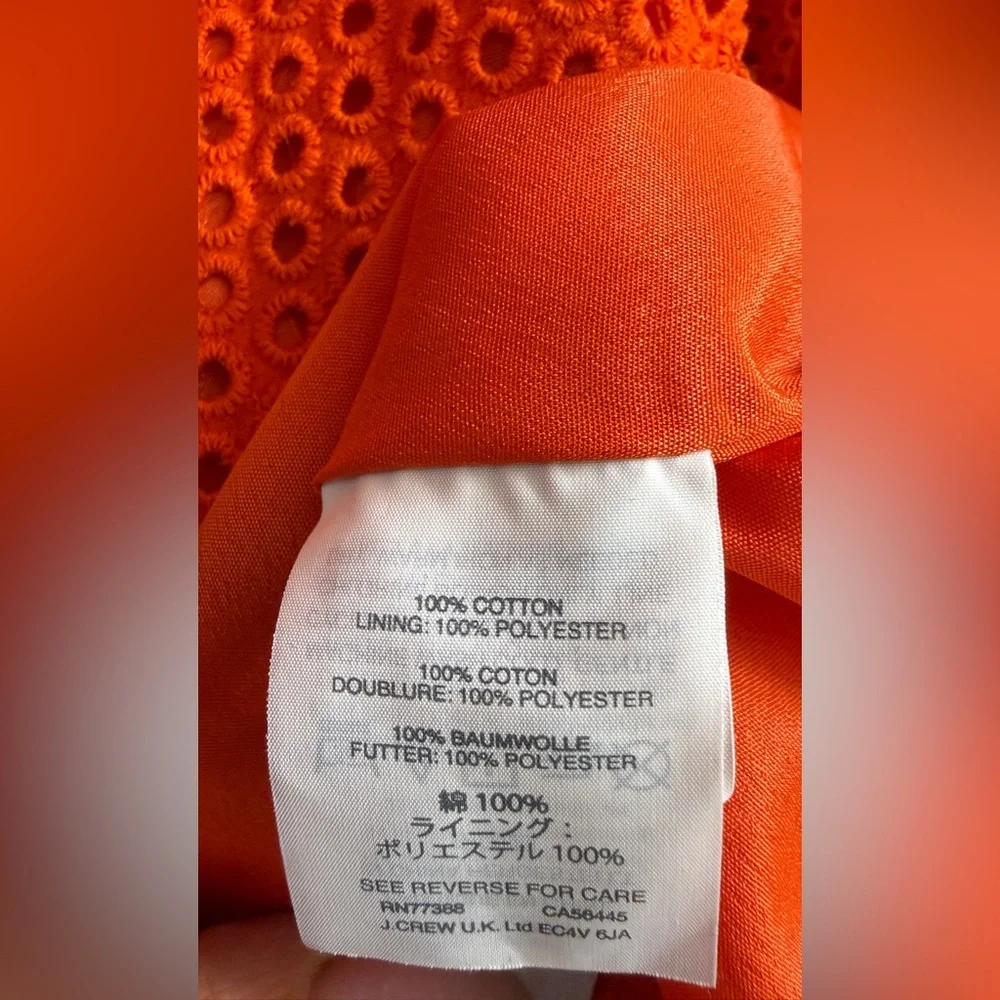 J. Crew Orange-Red Eyelet Lace Puff Sleeve Dress - Size 2 - Picture 5 of 11